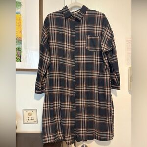 Flannel Navy Plaid Women's Oversized Cowgirl’s Shirt Dress One Sizes